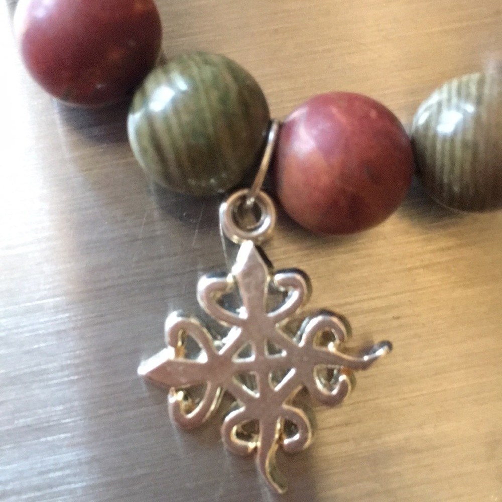 NATURAL 10MM PICASSO BEADS w/ ADINKRA CHARM - Picture 7 of 8